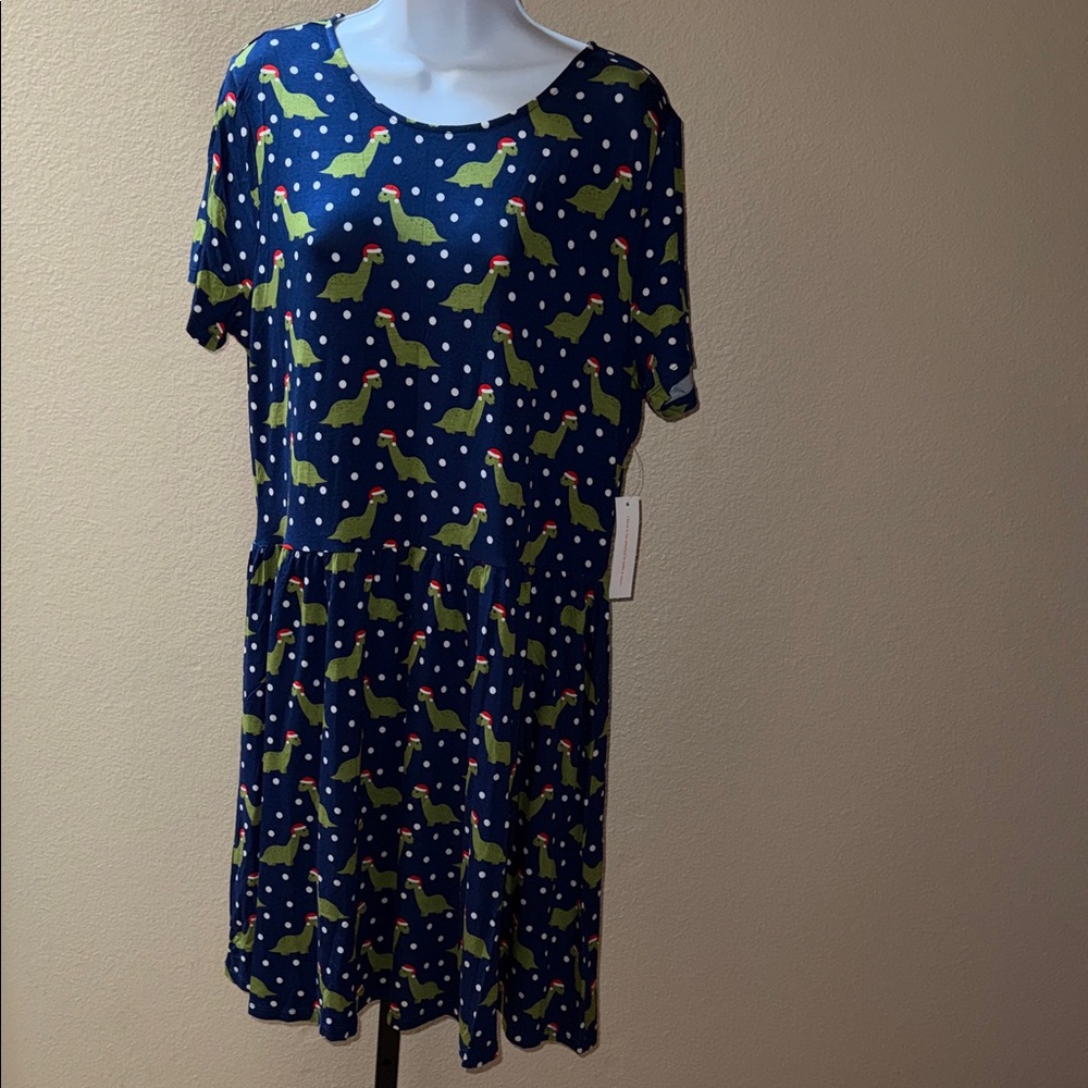 NWT Modcloth Blue Christmas Dinosaur Jessy B Midi Jersey Dress Women’s Size XL